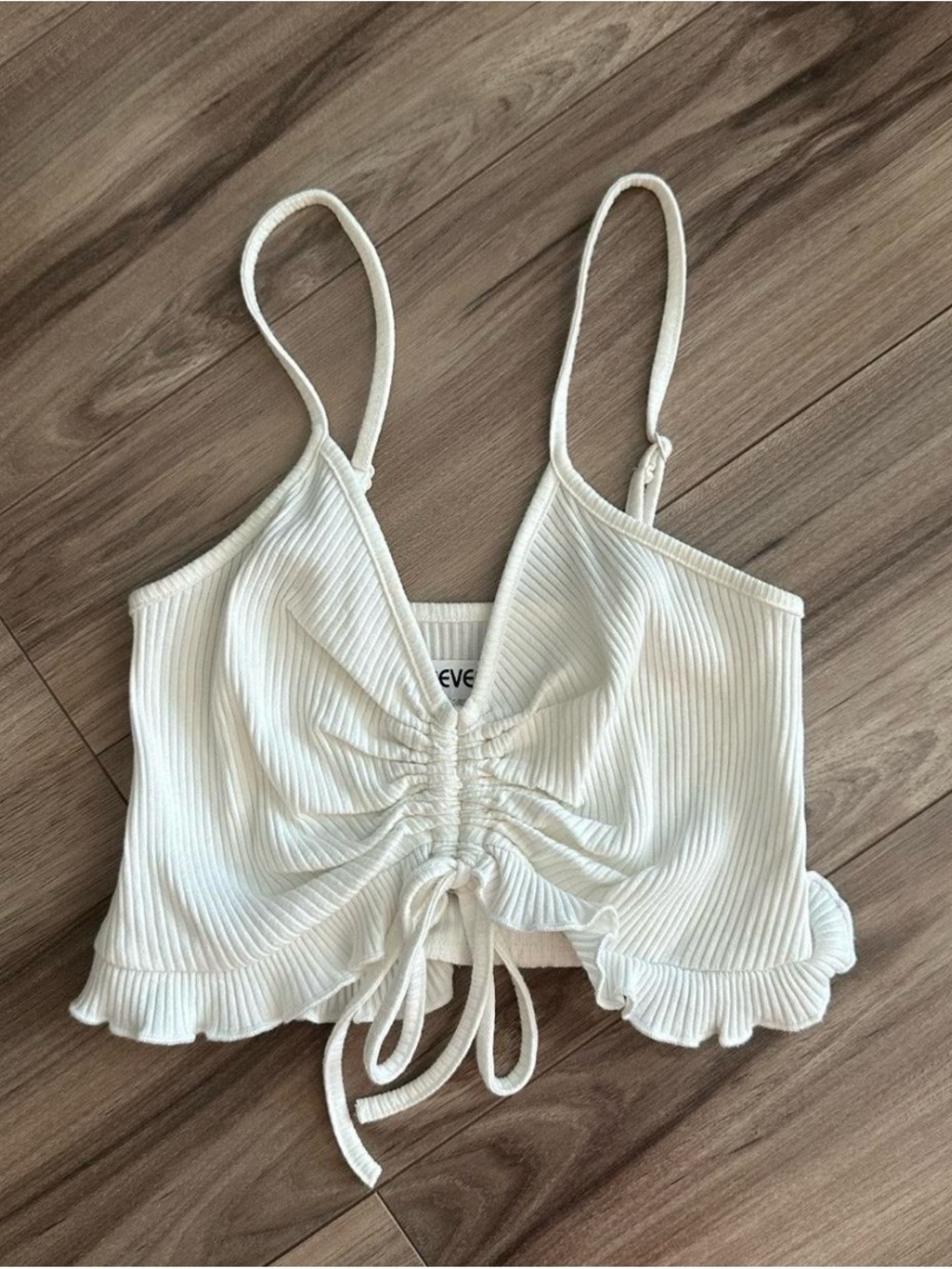 White Ruched Ribbed Crop Tank Top -